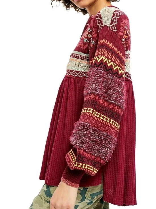 Free People Cabin Fever/ Cozy Cottage Sweater Women Size Medium Burgundy Color - Picture 3 of 12